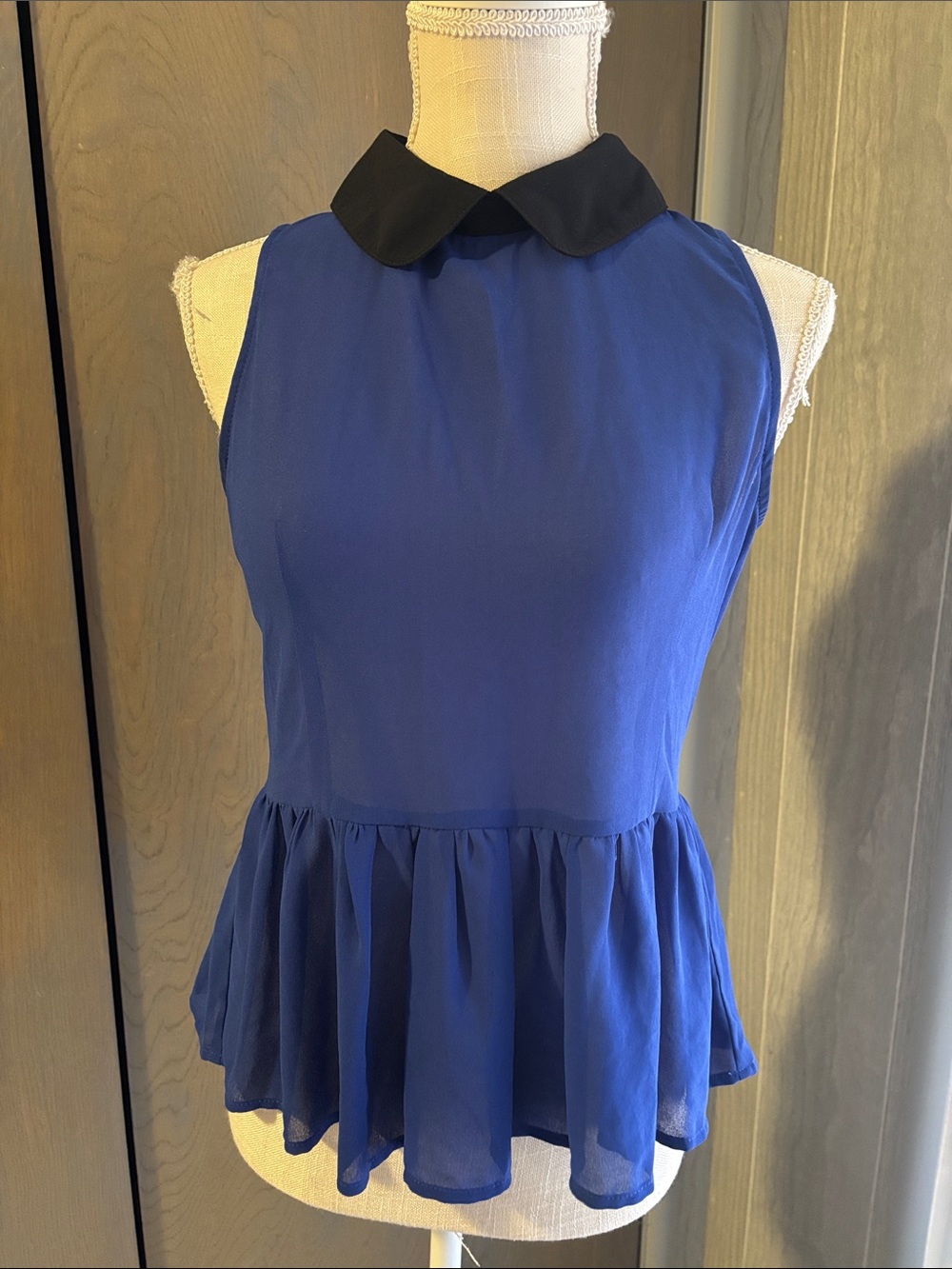 Ya Los Angeles Sheer Sleeveless Peplum Peter Pan Collar Top Blouse